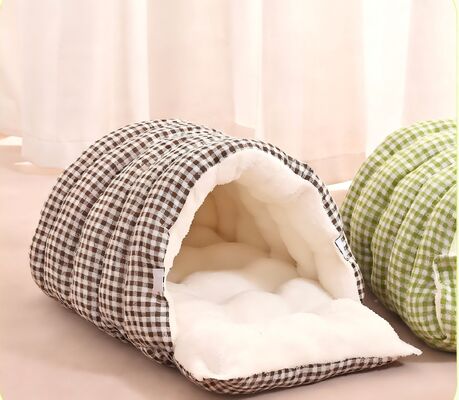 Buy Comfortable Enclosed Wool Cat Bed with Plush Lining Removable & Washable Checkered Design for Cozy Resting Space online manufacture