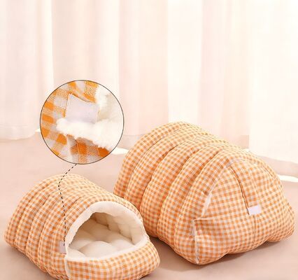 Buy Soft Checkered Wool Pet Bed Enclosed Cat Furniture Plush Lining Removable Washable Comfortable Pet Supplies for Cats Cozy online manufacture