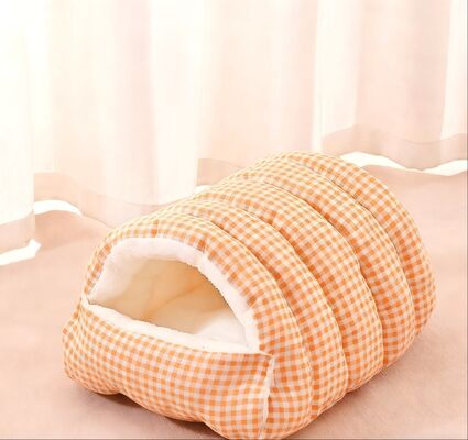 Buy Checkered Enclosed Wool Soft Cat Bed with Removable Washable Plush Lining Comfortable Pet Furniture for Cats Cozy Resting Space online manufacture