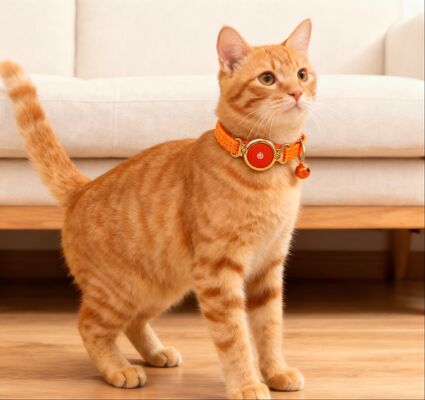 buy Adjustable Rechargeable Waterproof Pet Collar for Dogs Orange Smart Round Power Button Bell Lightweight Webbing online manufacture