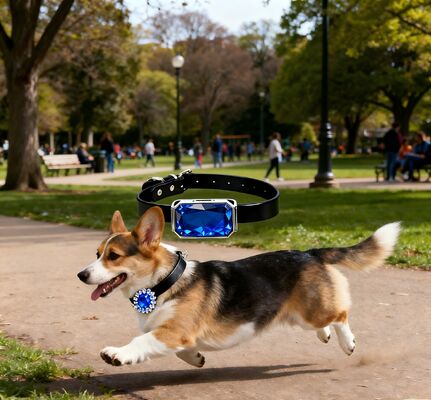 Buy Rechargeable GPS Navigator Dog Collar Black Leather Blue Gem Shaped Adjustable Metal Buckle Waterproof 3 Year Battery Life online manufacture