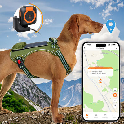 Buy Solar Powered Rechargeable Pet GPS Tracker with GPRS Real-Time Tracking IP67 Waterproof Outdoor Dog Health Monitor Nylon Collar online manufacture