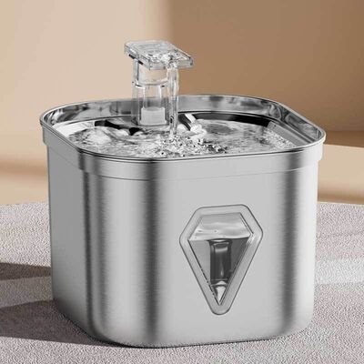 Buy 2.5L Stainless Steel Automatic Pet Water Fountain Portable Pet Dispenser Water Level Window Charge Power Source for Cats Dogs online manufacture