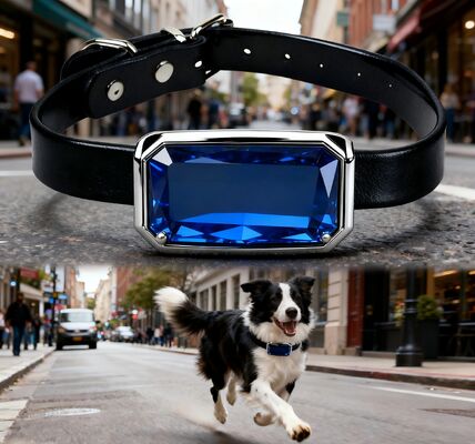 Comfortable Black ABS Dog Collar with Blue Gem GPS Tracker Rechargeable & Waterproof Adjustable Metal Buckle for Dogs